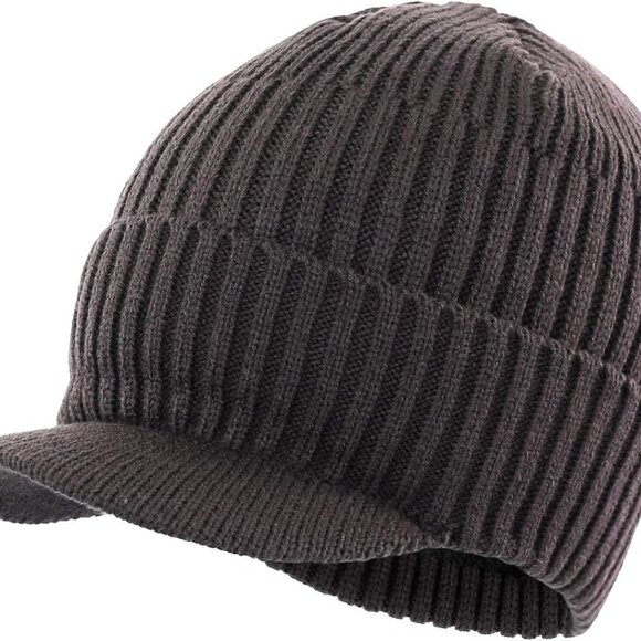 Men's Winter Hat Thick Knit Beanie Cap with Visor Newsboy Beanie Hat - Picture 1 of 1
